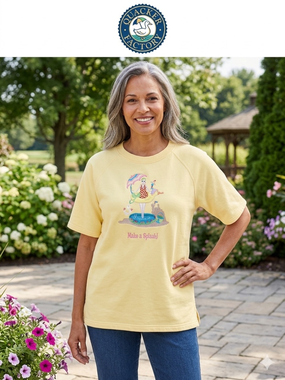 Quacker Factory ‘Make a Splash' Embroidered Graphic Short Sleeve Sweatshirt